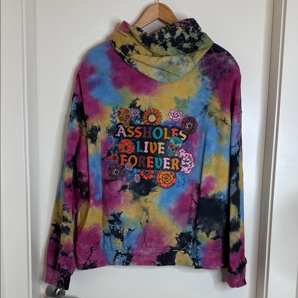 Assholes Live Forever Tie-Dye Hoodie with Bold Graphic